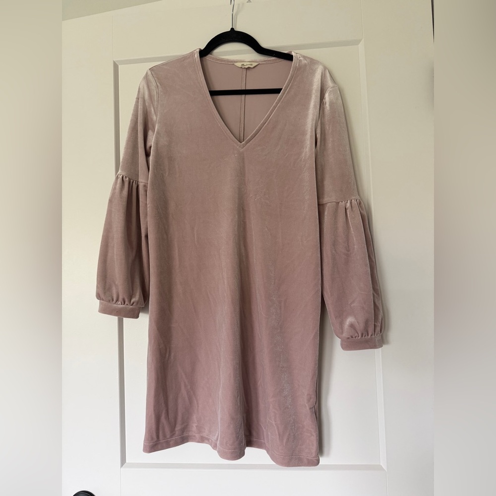 Madewell Blush Velvet Long Sleeve Shift Dress